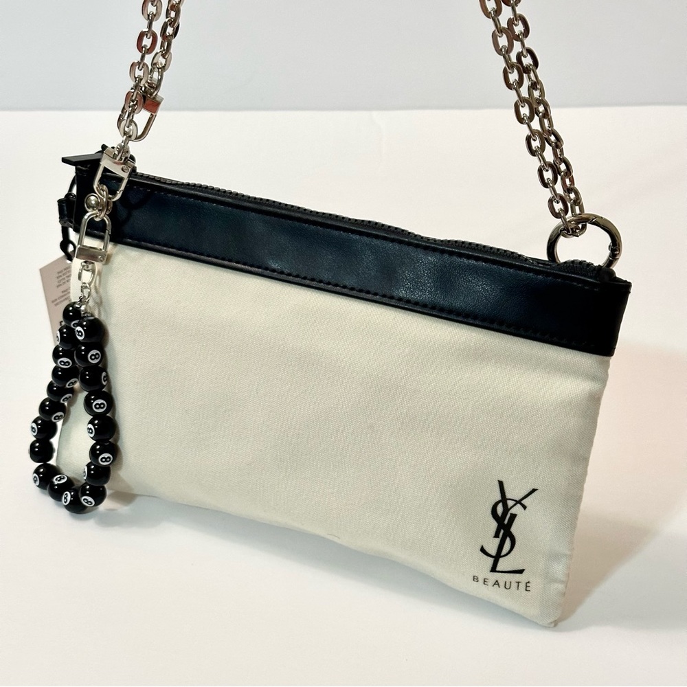 Yves Saint Laurent Black and Cream Chain Strap Shoulder Bag